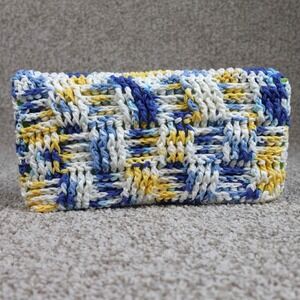 Handmade Crochet Reusable Mop Cover Blue Yellow White Basketweave Swiffer Pad
